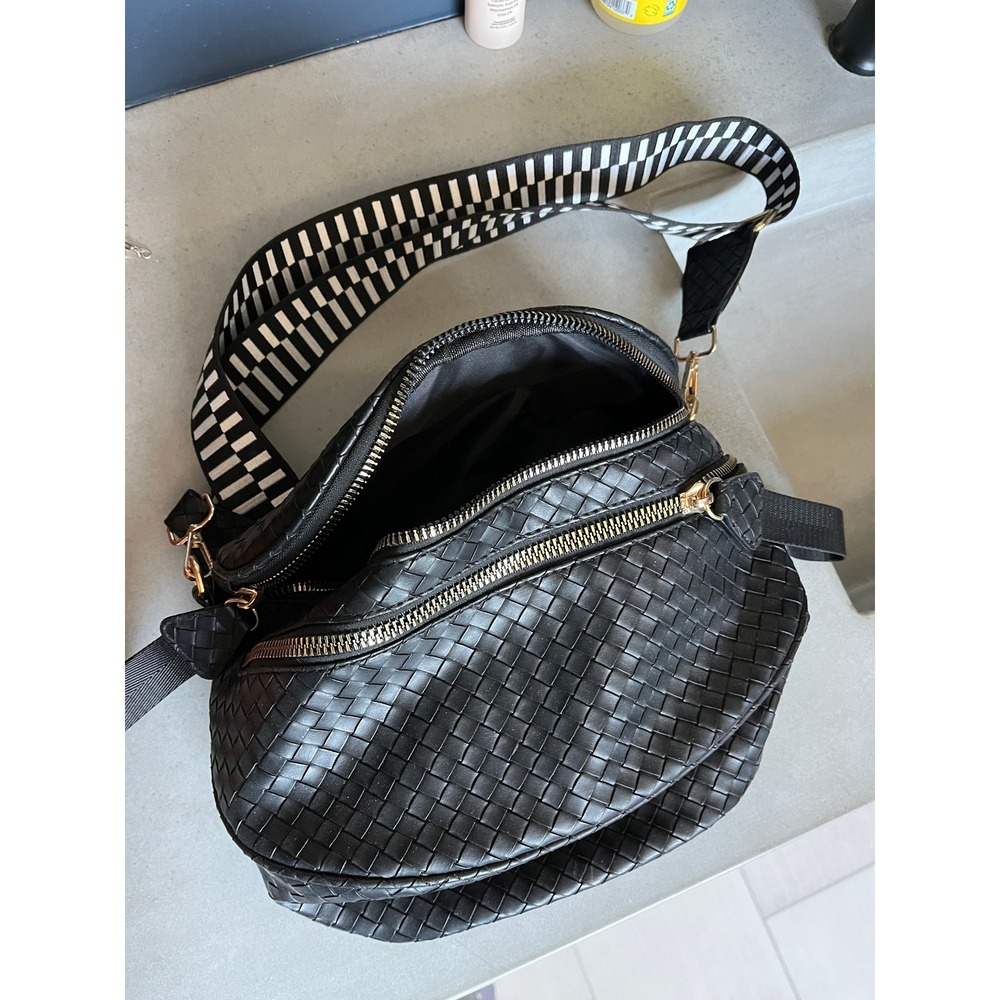Black Woven XL Crossbody Bag Guitar Strap Sling Purse Boho Festival Travel Urban